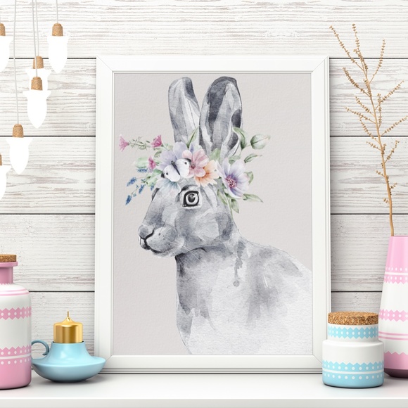 Wall Art Watercolor Bunny Print Poster Unframed - Picture 10 of 16